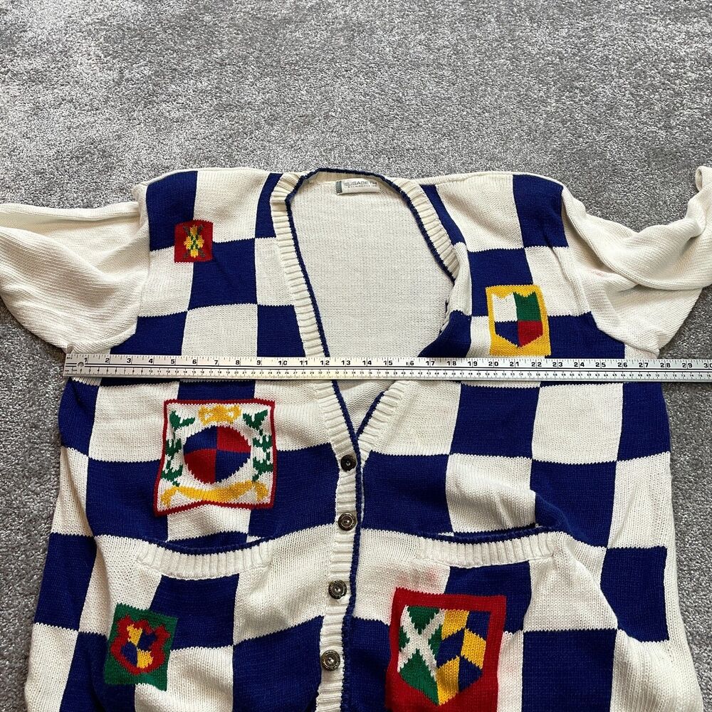 Elisabeth Liz Claiborne Cardigan Sweater Womens 3X White Blue Check Knit Vintage - Picture 12 of 13